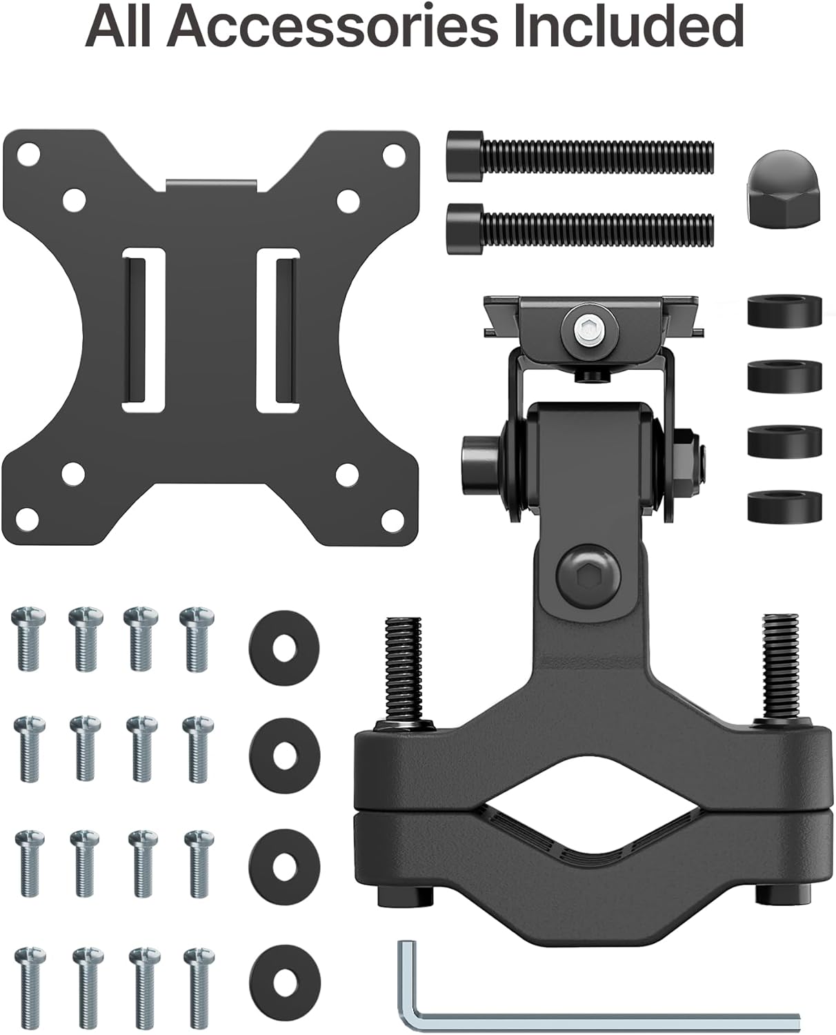 monTEK Universal Pole Mount Bracket for 17”-32” Screens, Holds to 17.6 lbs, Full Motion Adjustable Monitor Mount, 75x75/100x100 VESA Mounting Plate, Fits 1.1”-2.4” Pole Diameter, Black