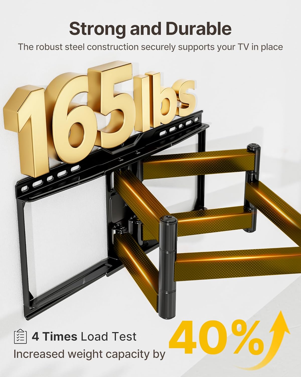 monTEK Heavy Duty TV Wall Mount for 37-90 Inch TVs up to 165lbs, 4X Load Tested, 25.1" Extended Full Motion Dual Articulating Arms, Fits 12/16/18/24" Studs, Tool-Free Tilt/Swivel, Max VESA 600x400mm