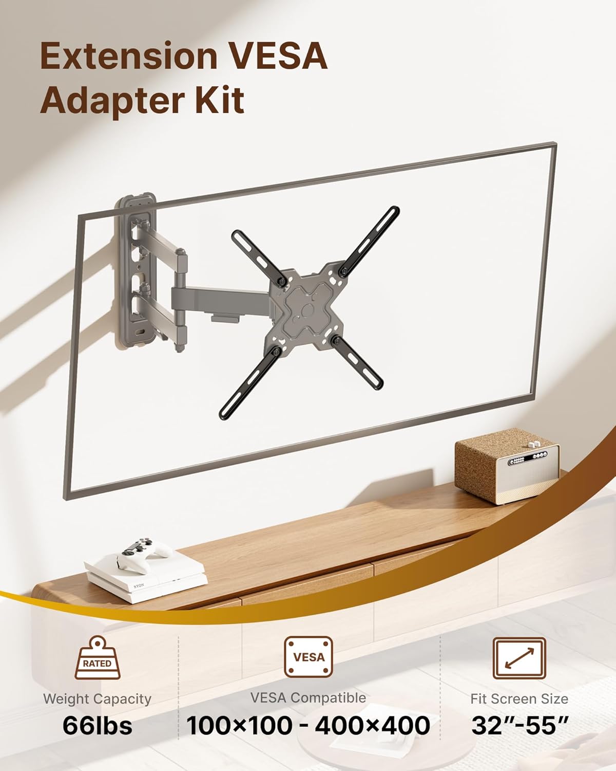 monTEK Steel VESA Mount Adapter Kit, Universal Extension Bracket Fits 32"-55" LCD LED TVs up to 66lbs, Conversion Kit Expands VESA Holes to 300x300 & 400x400, Includes 52 Mounting Hardware