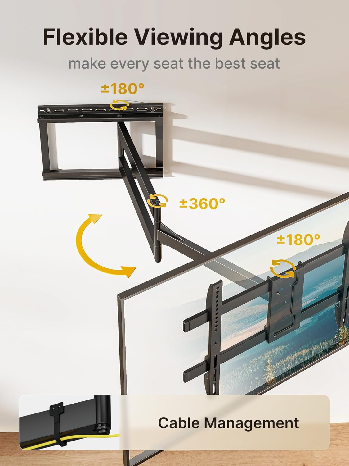 monTEK Long Arm TV Wall Mount for 43-80 Inch TVs, 42 Inch Extension, Swivel and Tilt, Full Motion, Max VESA 600 x 400mm, Up to 110 lbs, 16',18' Studs