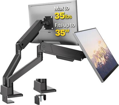 monTEK Dual Monitor Mount Monitor Arms for 2 Monitors for 17 to 35 Inch Curved Screen Holds 35 Lbs Adjustable Heavy Duty Monitor Desk Mount Cable Management, VESA 75/100mm,MA1007BK-D