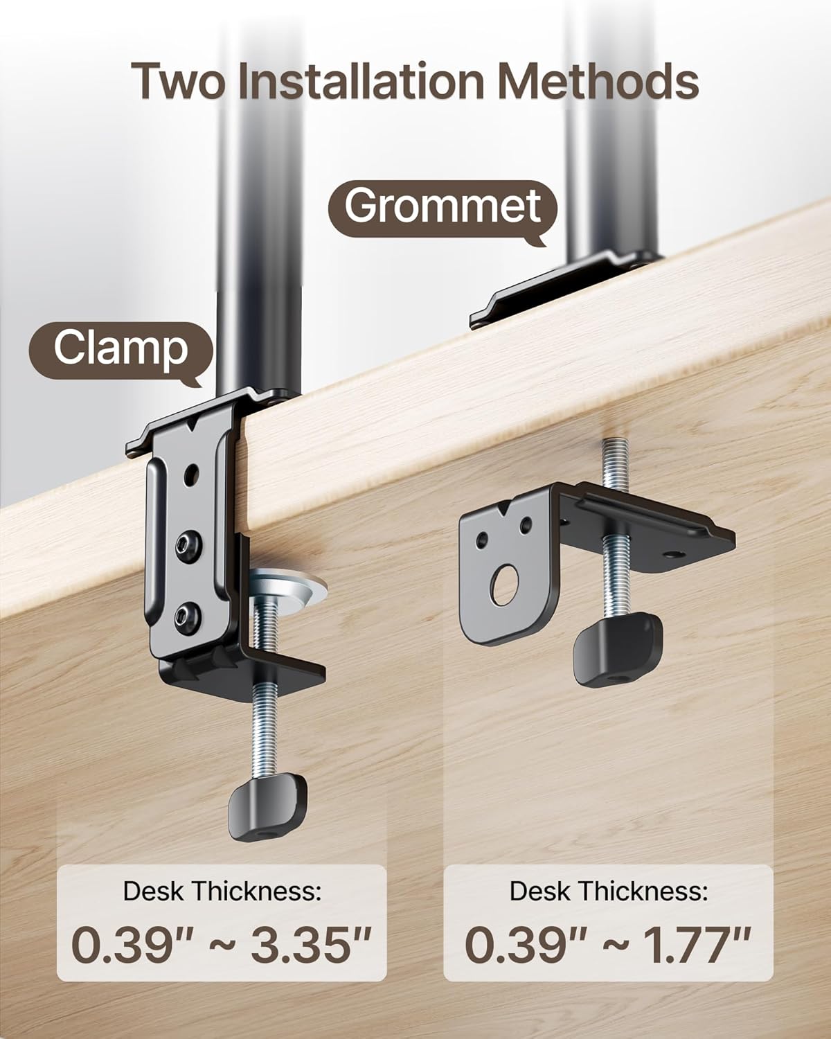 monTEK Dual Monitor Stand for 17"–32” Computer, Adjustable Height Stable Monitor Mount Fit up to 32 inch Screen, Hold up to 22lbs Weight, C-Clamp and Grommet, VESA 75x75mm/100x100mm