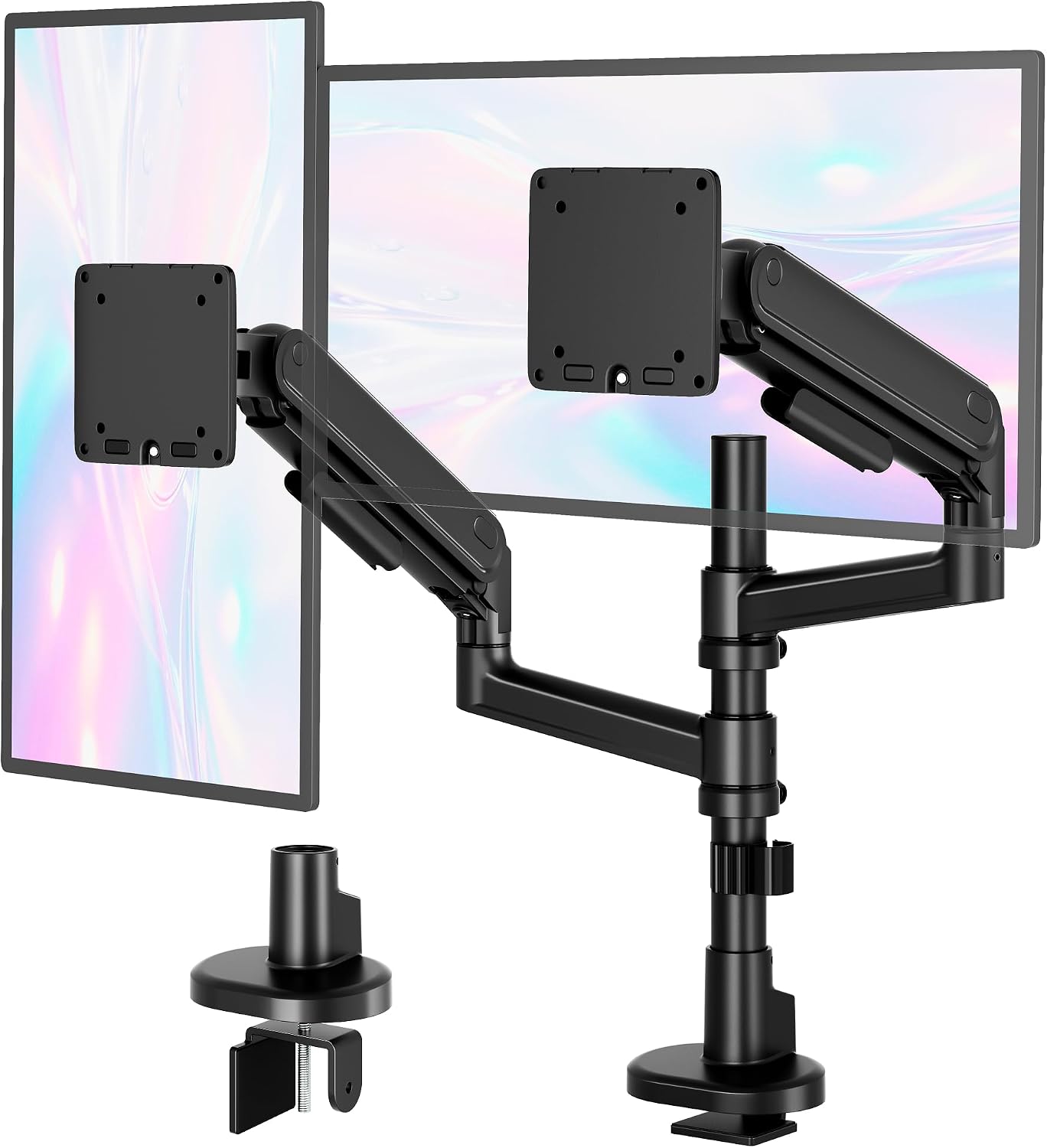 monTEK Dual Vertical Monitor Arm up to 40 inch, Aluminum Heavy-Duty Height Adjustable Stacked Desk Monitor Stand Full Motions Arm Mechanical Spring Holds Up to 26.4lbs,VESA 75x75/100x100,Black