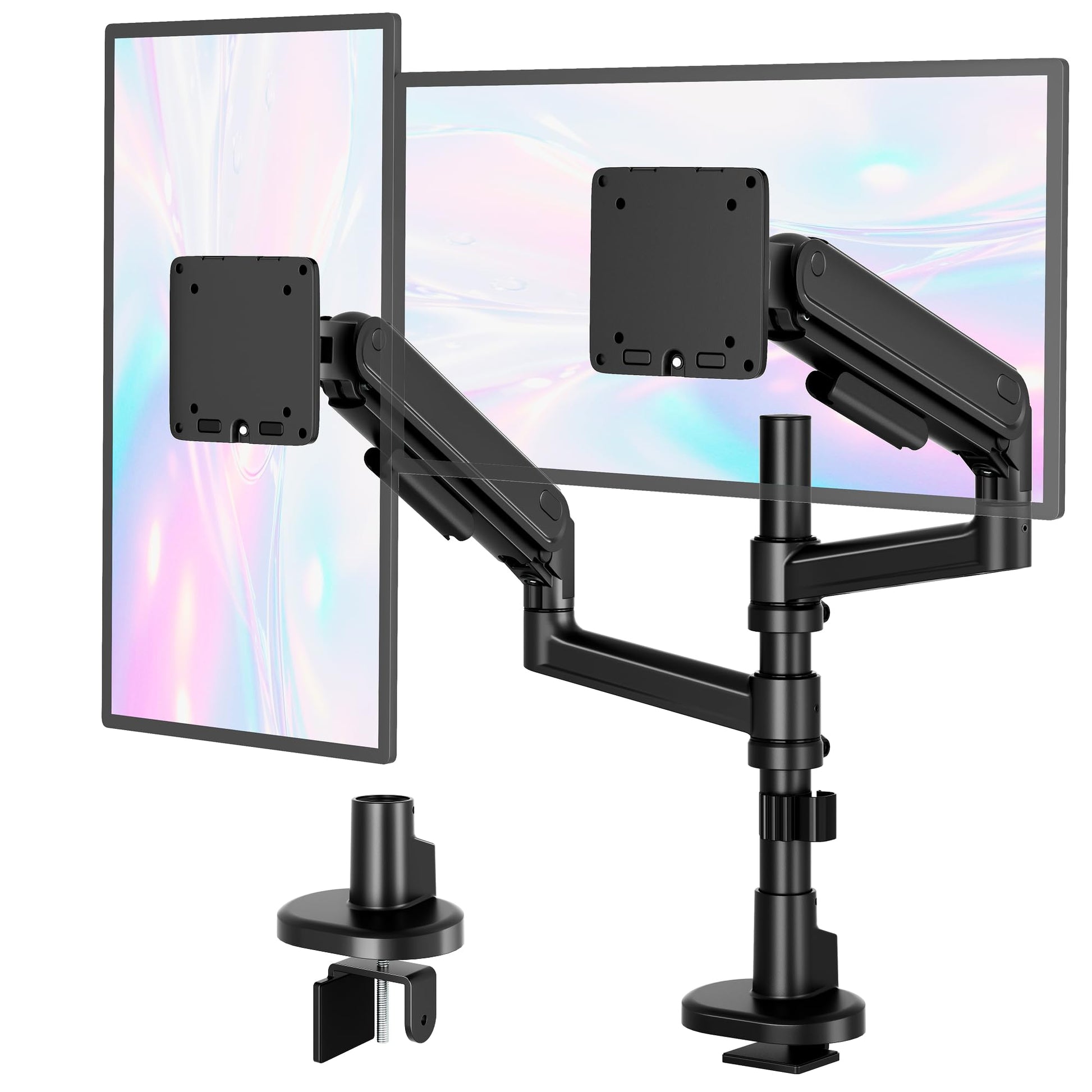 monTEK Single Monitor Arm with Pole, Aluminum Heavy-Duty Height Adjustable Desk Stand for 17″–40″ Ultrawide Computer Screens,Full Motions Arm Mechanical Spring Holds Up to 26.4lbs, VESA 75/100,Black