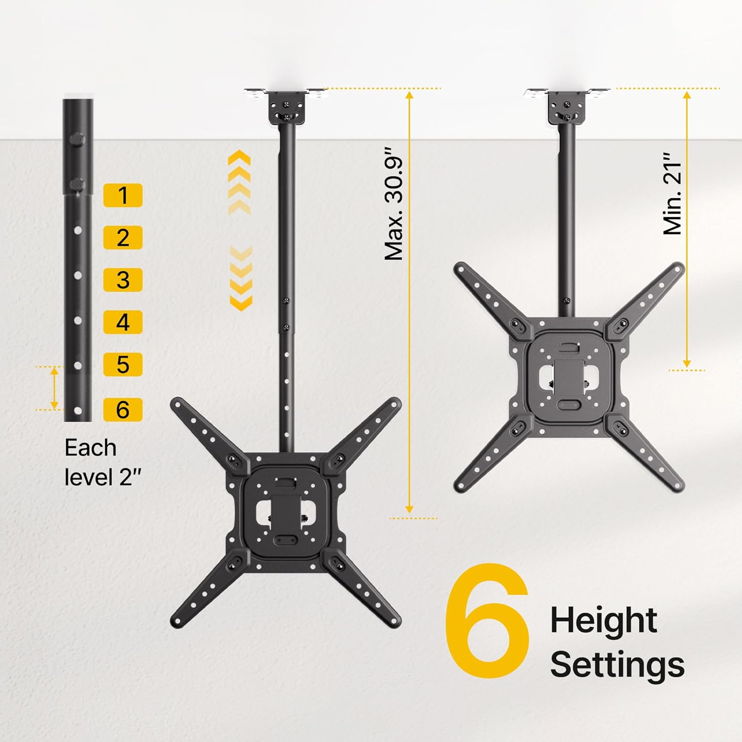 monTEK Ceiling TV Mount for 23-55 inch Flat Screen Displays, Hanging Adjustable Ceiling TV Bracket Fits Most LCD LED OLED 4K TVs, Pole Ceiling Mount Holds up to 77lbs, Max VESA 400x400mm, TM1009C-MA