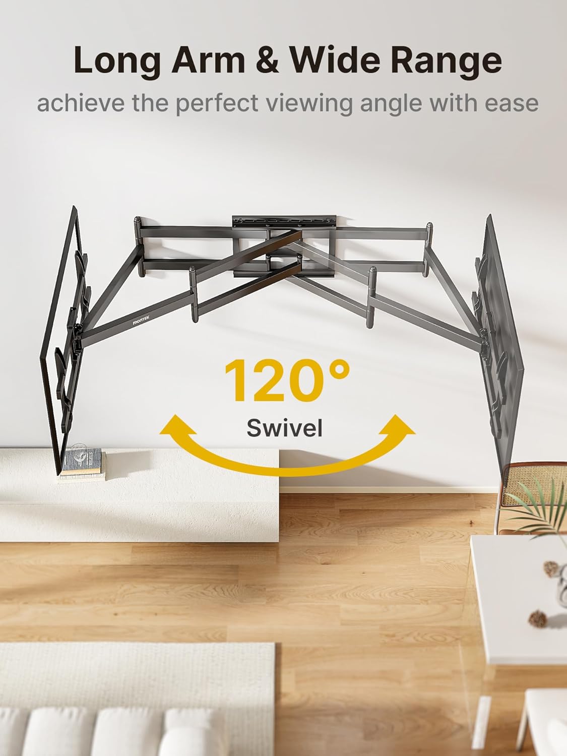 monTEK Long Arm TV Wall Mount for 43-90 Inch TVs, 42.5 Inch Extension, Swivel and Tilt, Full Motion, VESA 800 x 400mm, 132 lbs, 16',18' Studs