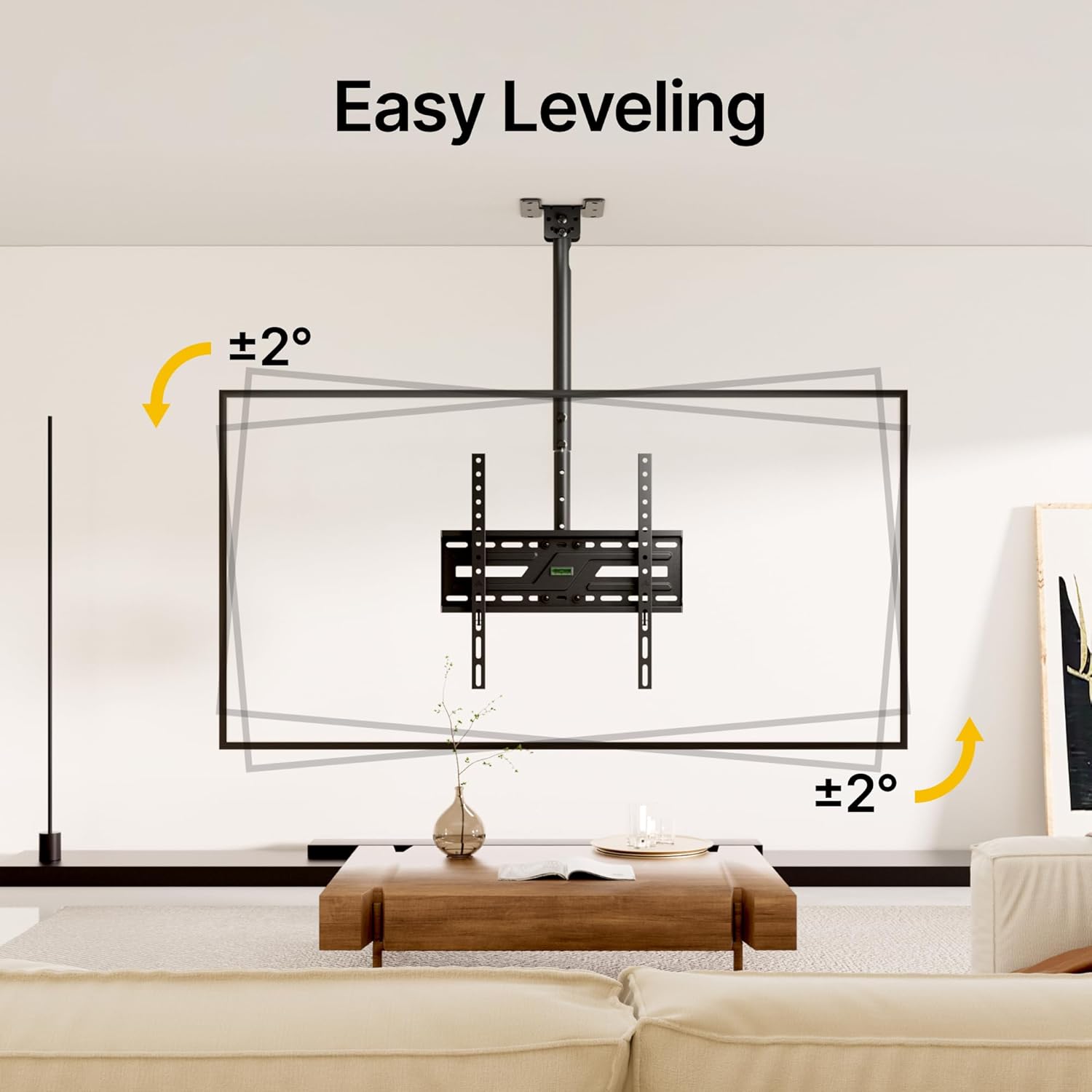 monTEK Ceiling TV Mount for 37-75 inch Flat Screen Displays, Hanging Adjustable Ceiling TV Bracket Fits Most LCD LED OLED 4K TVs, Pole Ceiling Mount Holds up to 110lbs, Max VESA 400x400mm, TM1009C-M