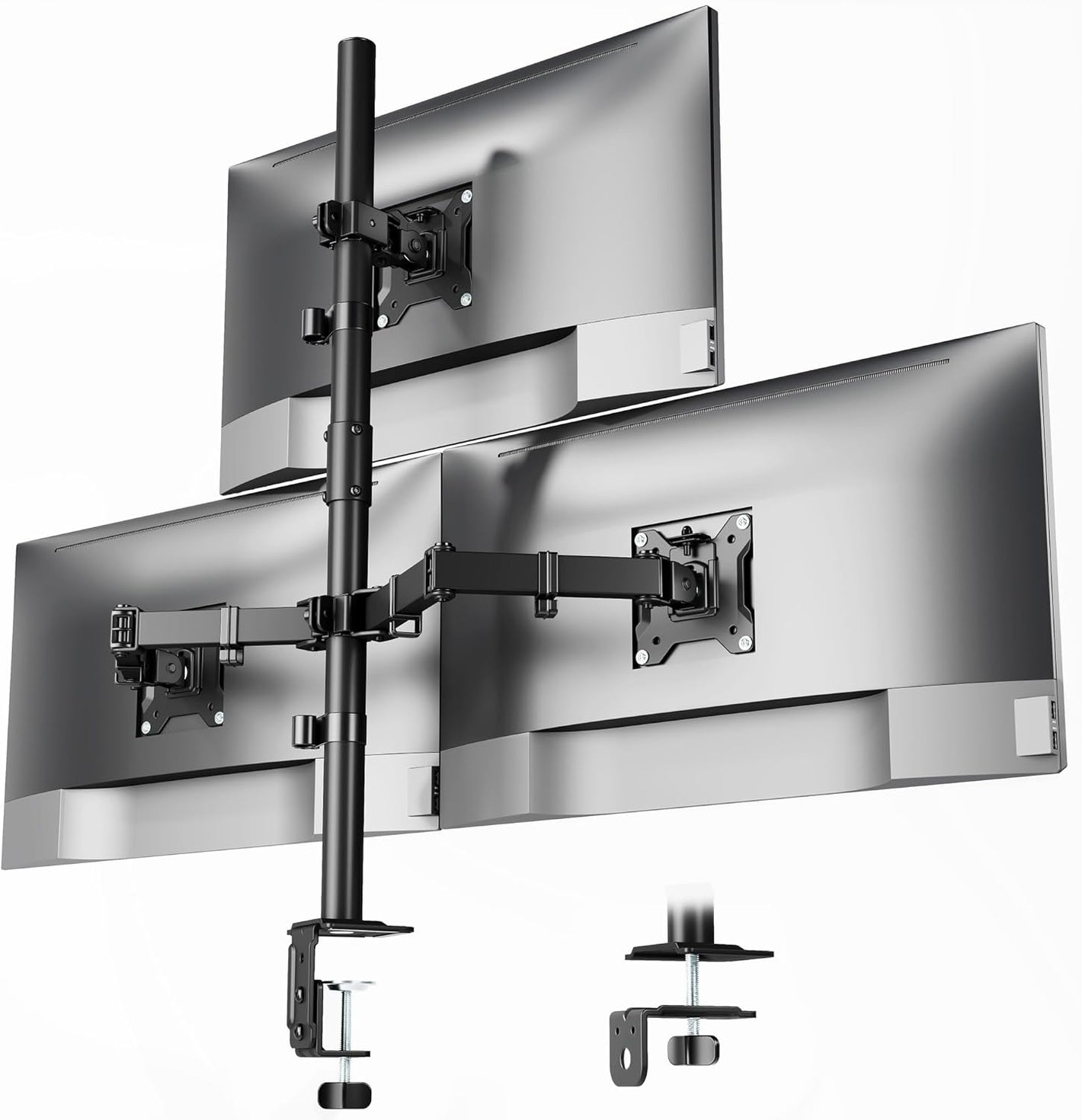monTEK Triple Monitor Stand Mount, Fully Adjustable Desk Mount for 3 Screen up to 17”-32” and 22lbs Capacity Each Arm, Stable Monitor Arm with C Clamp and Grommet Base, VESA 75x75mm/100x100mm
