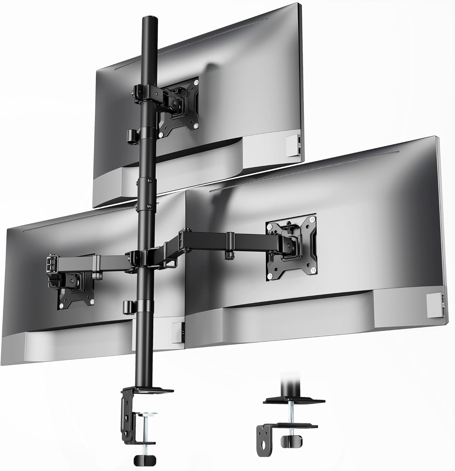 monTEK Triple Monitor Stand Mount, Fully Adjustable Desk Mount for 3 Screen up to 17”-32” and 22lbs Capacity Each Arm, Stable Monitor Arm with C Clamp and Grommet Base, VESA 75x75mm/100x100mm