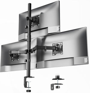 monTEK Triple Monitor Stand Mount, Fully Adjustable Desk Mount for 3 Screen up to 17”-32” and 22lbs Capacity Each Arm, Stable Monitor Arm with C Clamp and Grommet Base, VESA 75x75mm/100x100mm