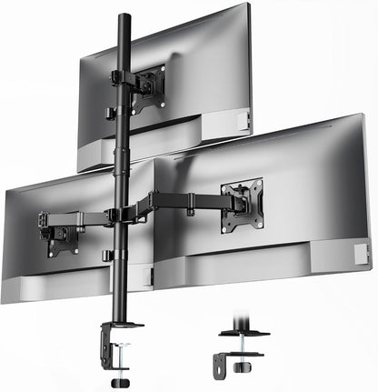 monTEK Triple Monitor Stand Mount, Fully Adjustable Desk Mount for 3 Screen up to 17”-32” and 22lbs Capacity Each Arm, Stable Monitor Arm with C Clamp and Grommet Base, VESA 75x75mm/100x100mm