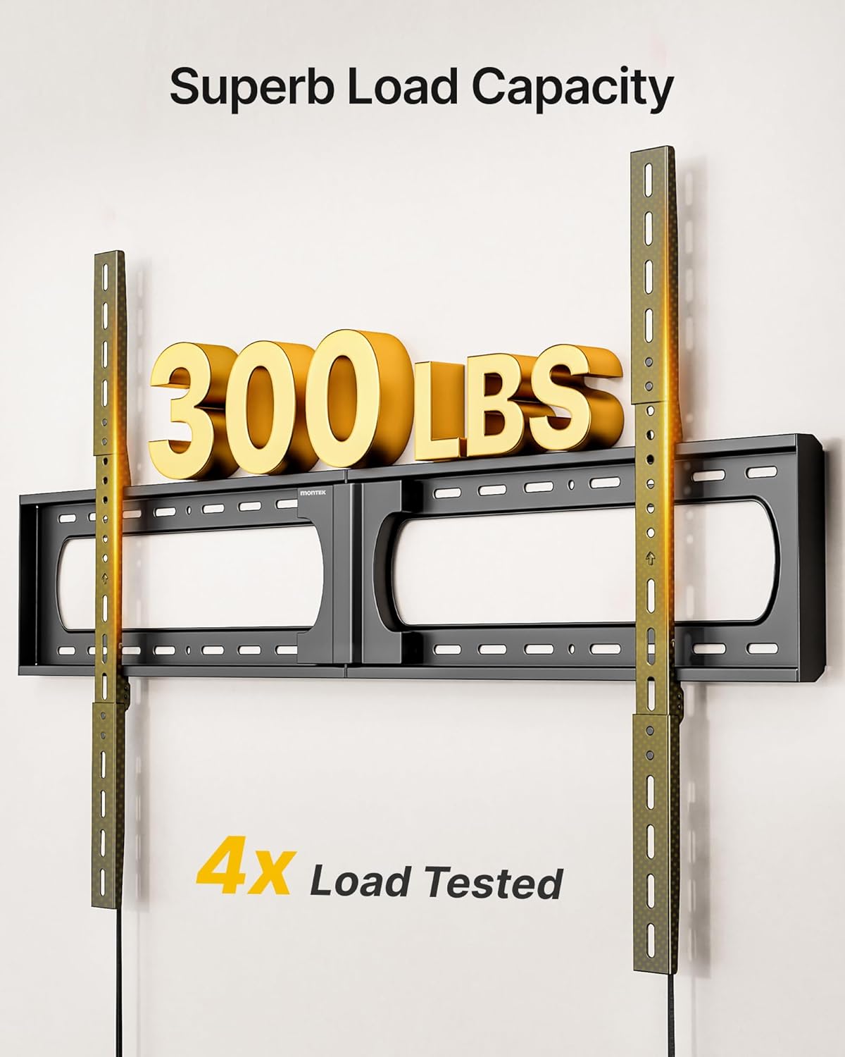 monTEK Heavy Duty XXL Fixed TV Wall Mount for 37–140" Flat & Curved TVs up to 300 lbs, 4× Load Tested, 1.25" Ultra Slim Low Profile Bracket, Fits 16"/18"/24" Wood Studs,VESA 1200×800mm TM1007W-XLF