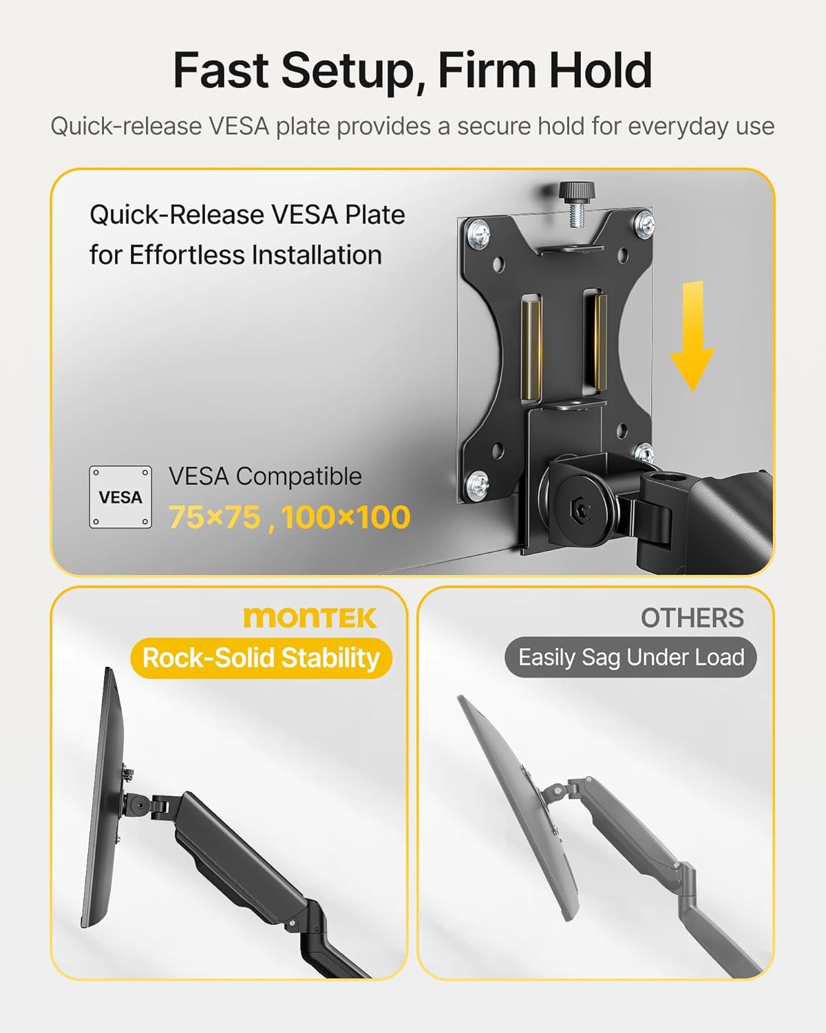 monTEK Heavy Duty Dual Monitor Arm for 17-32” Flat/Curved Screens, Premium Mechanical Spring Monitor Arm up to 19.8 lbs, Full Motion Monitor Desk Mount with Quick-Release VESA 75/100mm, Clamp/Grommet