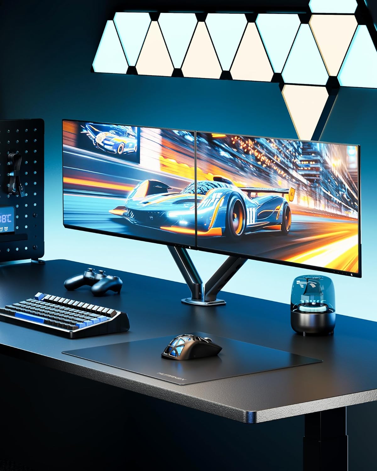 monTEK Dual Monitor Stand for Desk, 17-32 Inch Mechanical Spring Dual Arm, Heavy Duty Steel Adjustable Monitor Mount, Full Motion VESA 75x75/100x100, C-Clamp & Grommet, Holds Up to 20 lbs Each
