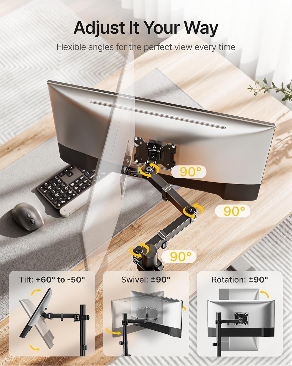 monTEK Single Monitor Stand for 17-32 inches Screen, Fully Adjustable Monitor Arm Desk Mount up to 22lbs Capacity, Computer Mount with C Clamp and Grommet Base, Max VESA 100x100mm