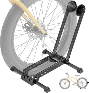 monTEK Heavy-Duty Bike Floor Stand for Max 4.5" Tire Width | 77lbs Capacity Dual-Arm Foldable Bicycle Storage Rack | 3-Level Height Adjustable | Fit 20"-26" Wheels for Road, Mountain & Fat Bikes