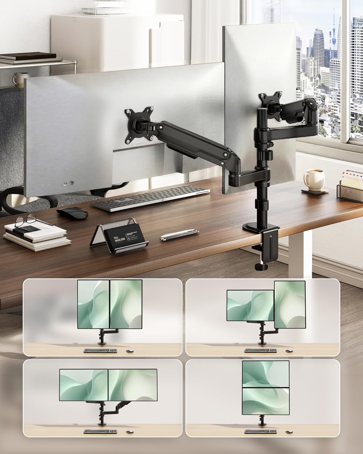 monTEK Vertical Dual Monitor Stand 17-32 Inch, Stacked Monitor Mount for 2 Screens, Full Motion Adjustable with Tilt/Swivel/Rotation, Heavy Duty Steel, VESA 75x75/100x100, Holds up to 19.8 lbs