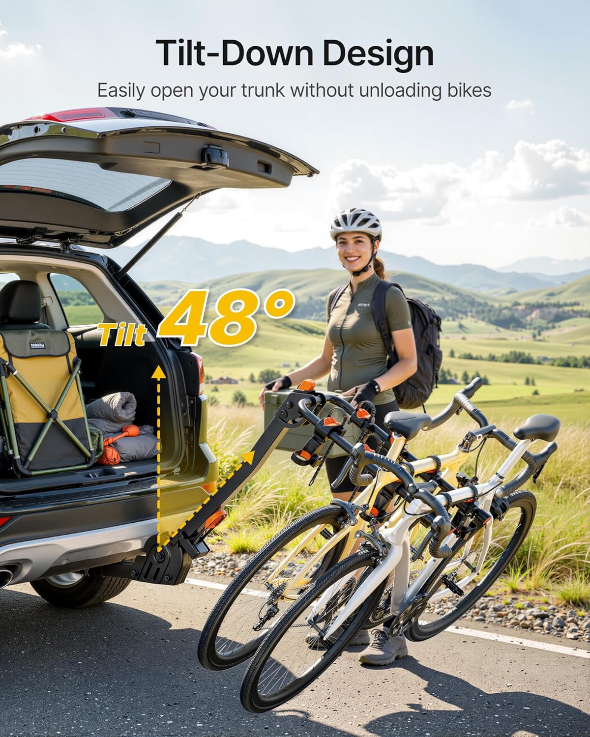monTEK Premier Locking Quick Release 4-Bike Rack for Cars, Trucks, SUVs with 2” Hitch, Quick Foldable & Tiltable Bike Rack Hitch,3mm Thick Heavy-Duty Steel Frame&High-Secure Straps Hitch Bike Rack