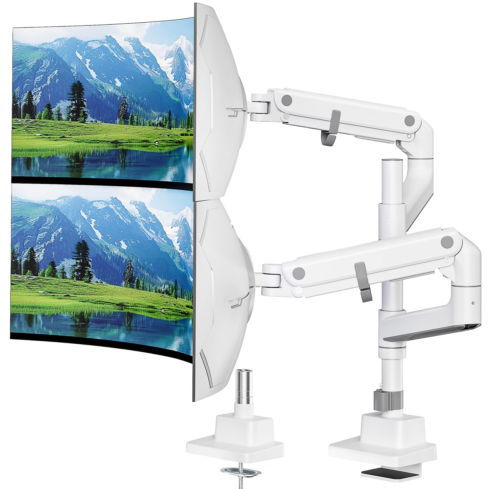 monTEK Dual Monitor Arm for up to 57" and 59.4 lbs Ultrawide Screen, Aluminum Heavy-Duty Gas Spring Vertical Stackable Curved Screen Adjustable Monitor Stand, 75/100mm Vesa Mount, Black