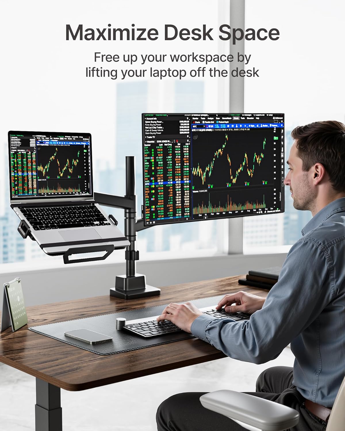 monTEK Adjustable Laptop Tray for Monitor Arm & Stand, Universal VESA Mount Laptop Holder 12″–18″, Fits Thick Gaming Laptops, Heavy-Duty Steel up to 19.8lbs, VESA 75x75/100x100 Office/Studio/Gaming