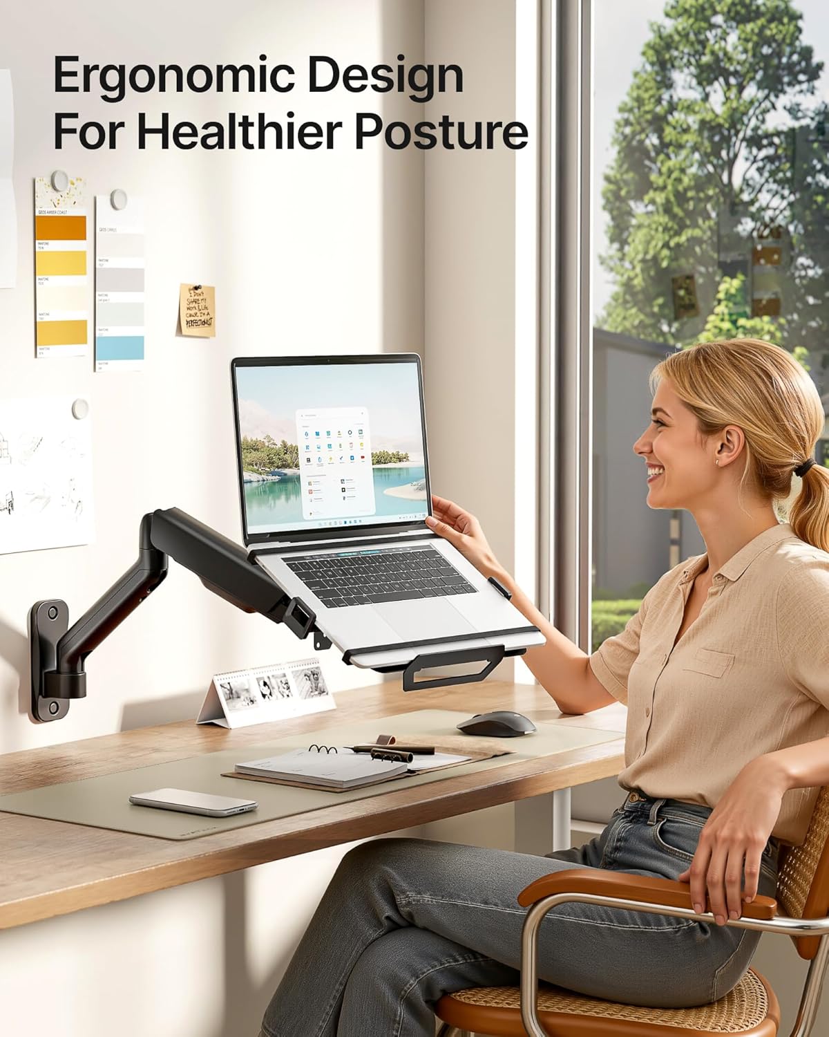 monTEK Laptop Arm Wall Mount, 2-in-1 Full Motion Monitor & Laptop Stand with Adjustable Tray, Fits Max 18" Notebook and 32" Screen, Metal Ergonomic Single Monitor Holds Up to 19.8lbs