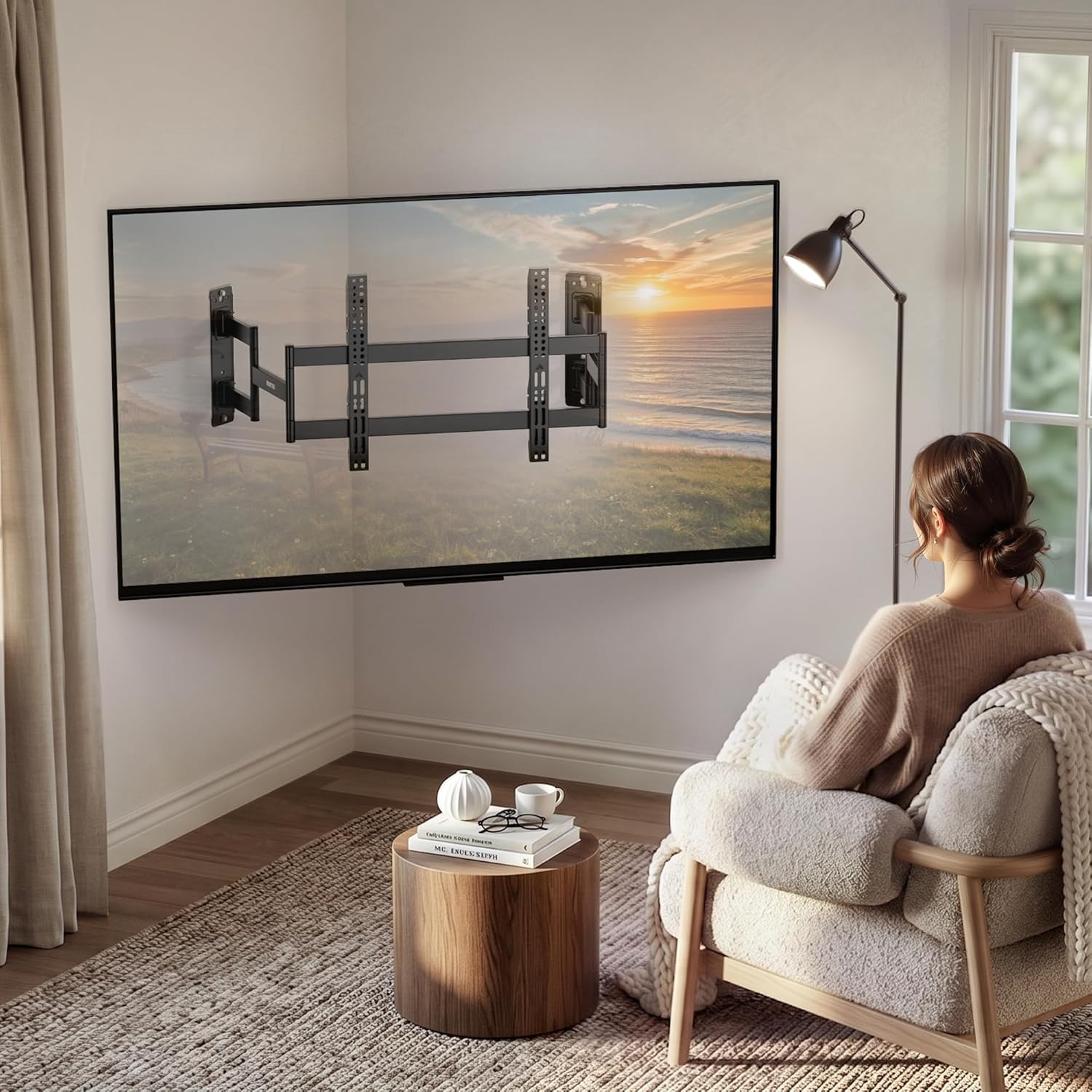monTEK Full Motion Corner TV Wall Mount for 55-90 Inch LCD LED Flat Curved TVs, Heavy Duty TV Wall Mounts with 176lbs Weight Capacity, Dual TV Wall Arm Perfect for Corner, Bedroom, Max VESA 600x400mm