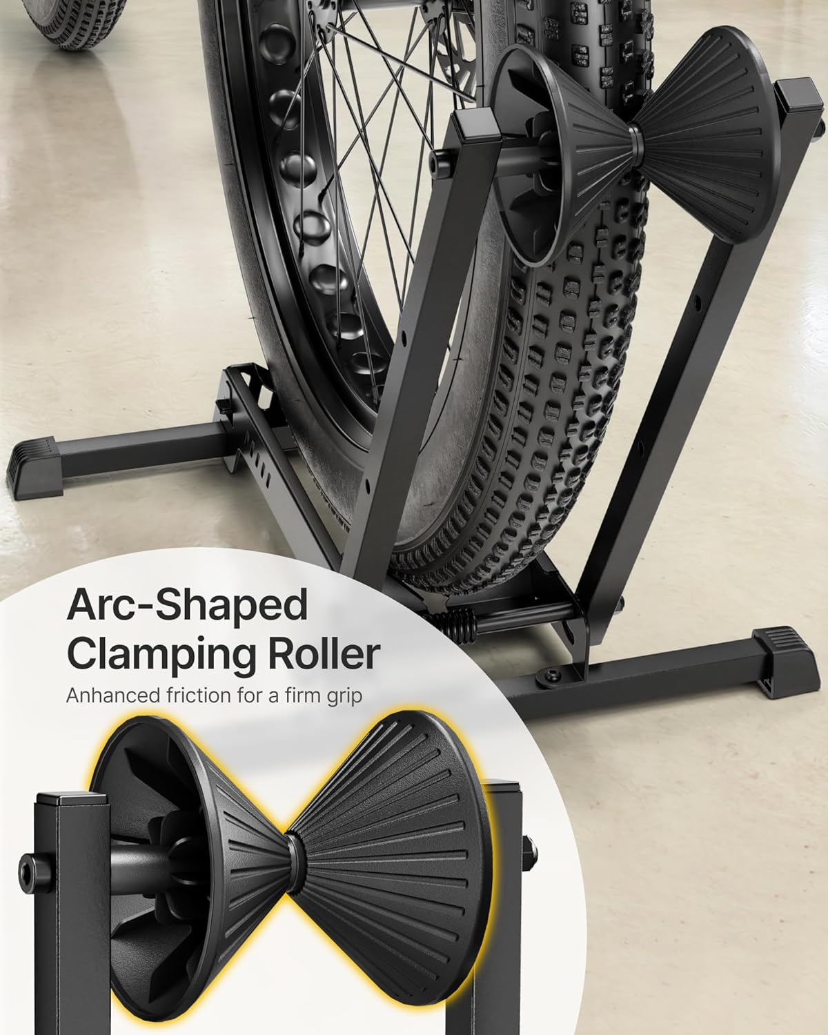monTEK Heavy-Duty Bike Floor Stand for Max 4.5" Tire Width | 77lbs Capacity Dual-Arm Foldable Bicycle Storage Rack | 3-Level Height Adjustable | Fit 20"-26" Wheels for Road, Mountain & Fat Bikes