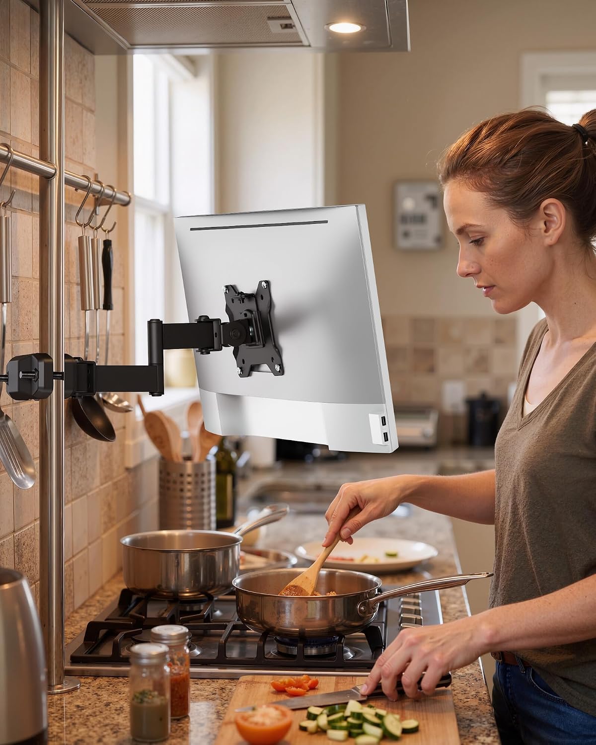 monTEK Universal VESA Steel Pole Mount Full Motion Monitor Arm, Fits 17 to 32 Inch Screens with Removable 75x75/100x100 VESA Plate, Holds Up to 10kg/22lbs, Black Clamp Mount with Cable Management
