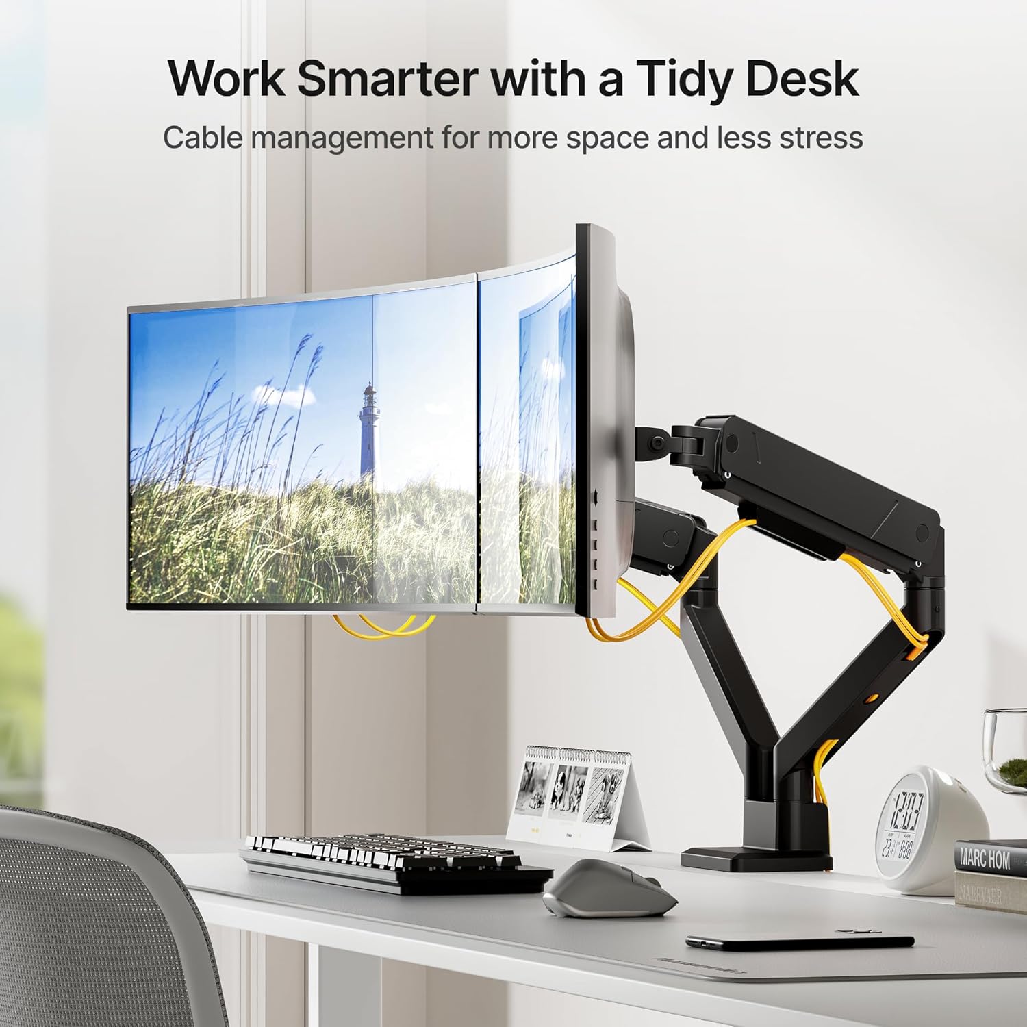monTEK Dual Monitor Mount Monitor Arms for 2 Monitors for 17 to 35 Inch Curved Screen Holds 35 Lbs Adjustable Heavy Duty Monitor Desk Mount Cable Management, VESA 75/100mm,MA1007BK-D