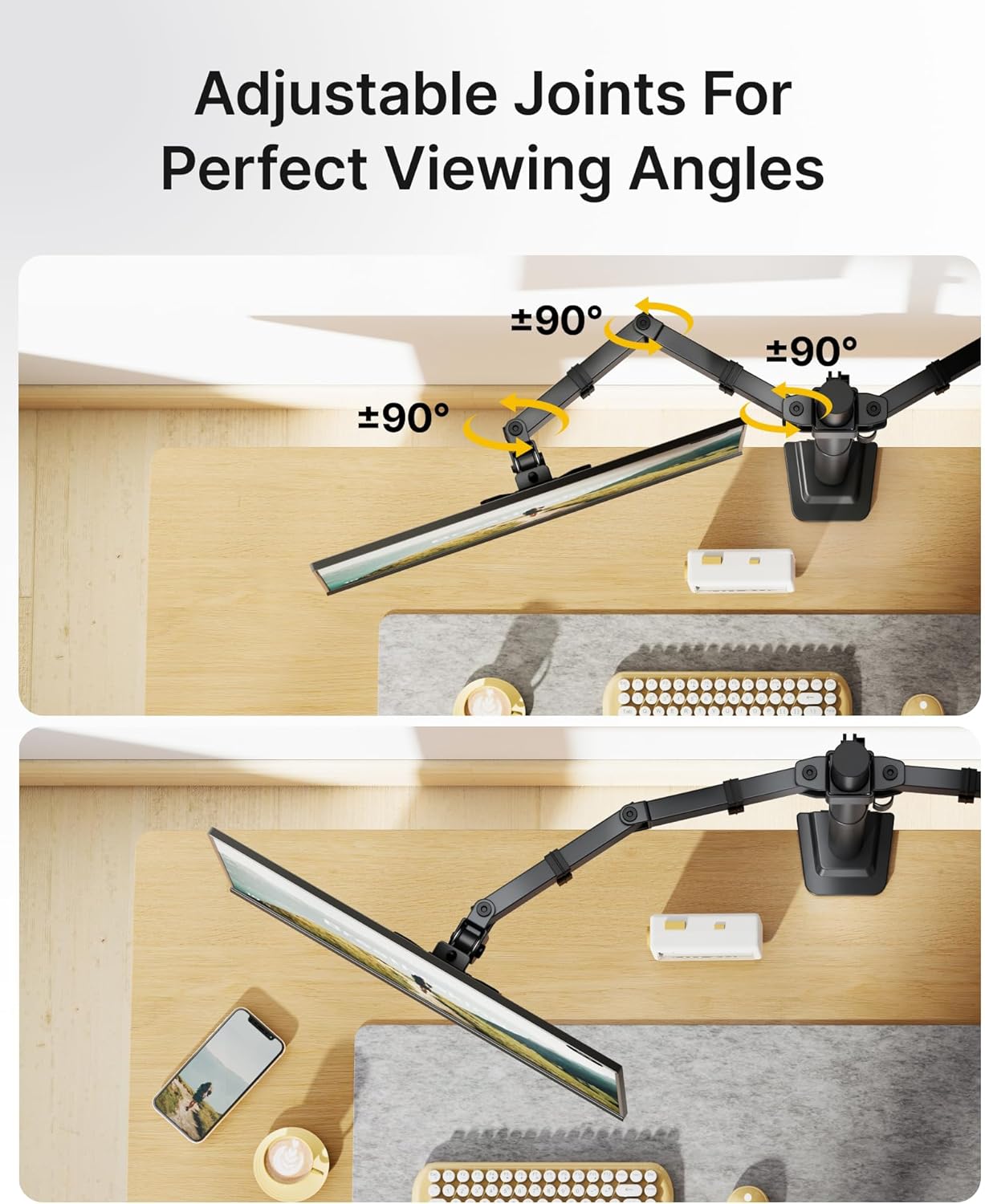 monTEK Stable Dual Monitor Stand for 17"–32” Computer Screens, Heavy-Duty Desk Mount with 22 lbs per Arm, Fully Adjustable Brackets and Arms, Clamp/Grommet Base, VESA 100×100mm Max