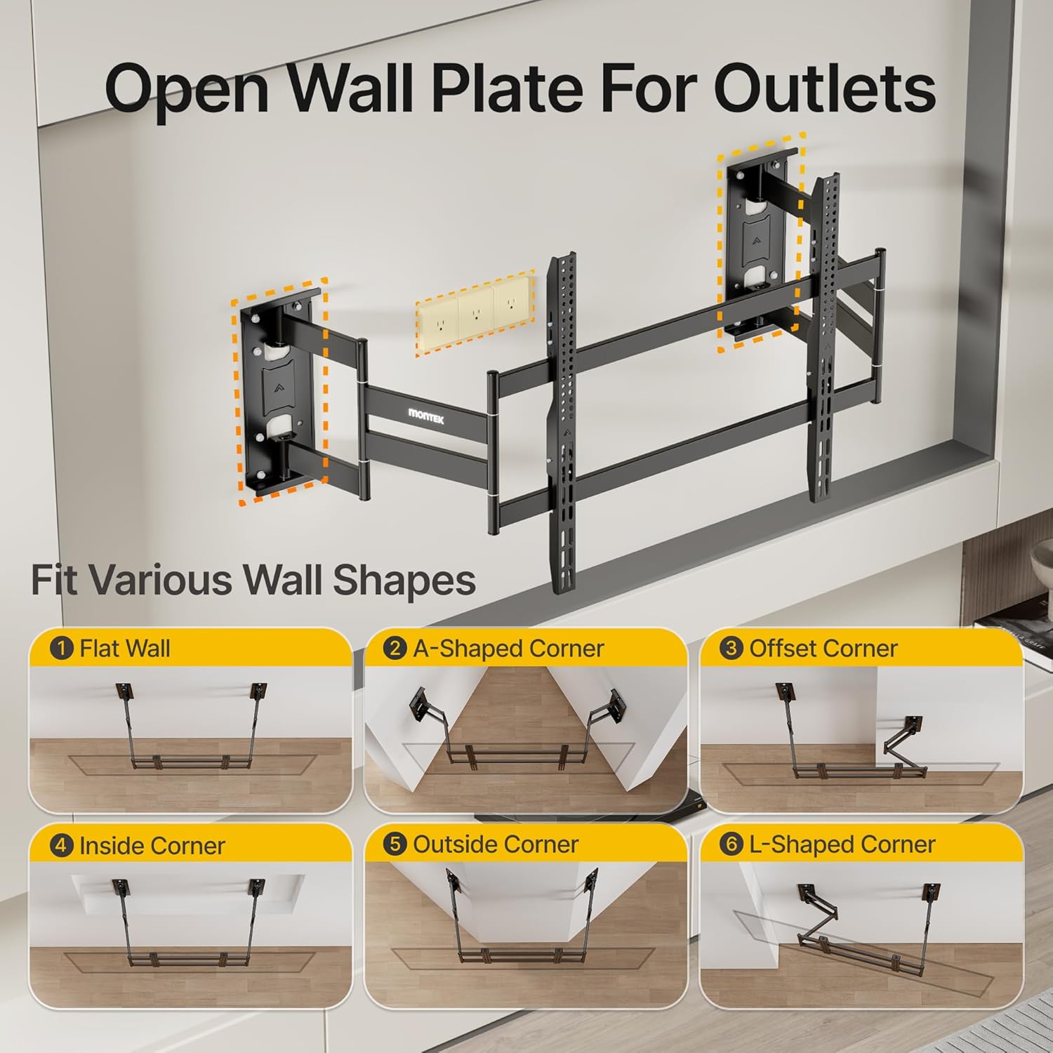 monTEK Heavy Duty Corner TV Wall Mount for 65-100 Inch Large TVs, Full Motion TV Bracket with 19.3" Long Articulating Arm, Dual TV Wall Arm up to 275lbs Perfect for Office, Gym, Max VESA 800x600mm
