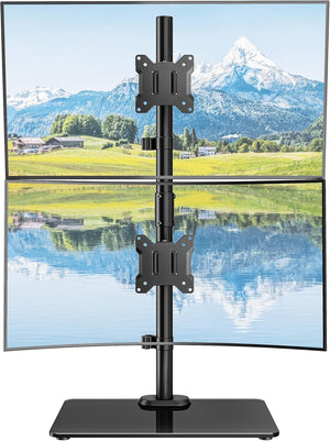 monTEK Vertical Dual Monitor Stand with Sleek Glass Base for 17-32 inch Screens, Free-Standing Dual Monitor Mount Holds 22 lbs per Arm, Fully Motion Height Adjustable, VESA 75/100 MM