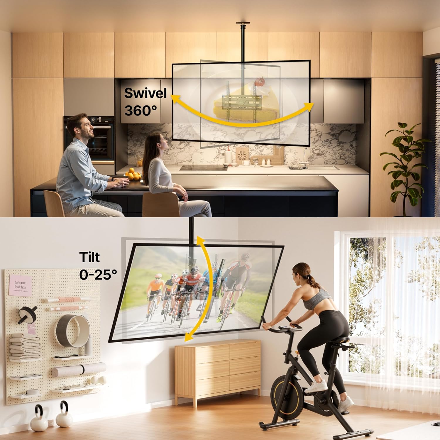 monTEK Ceiling TV Mount for 37-75 inch Flat Screen Displays, Hanging Adjustable Ceiling TV Bracket Fits Most LCD LED OLED 4K TVs, Pole Ceiling Mount Holds up to 110lbs, Max VESA 400x400mm, TM1009C-M