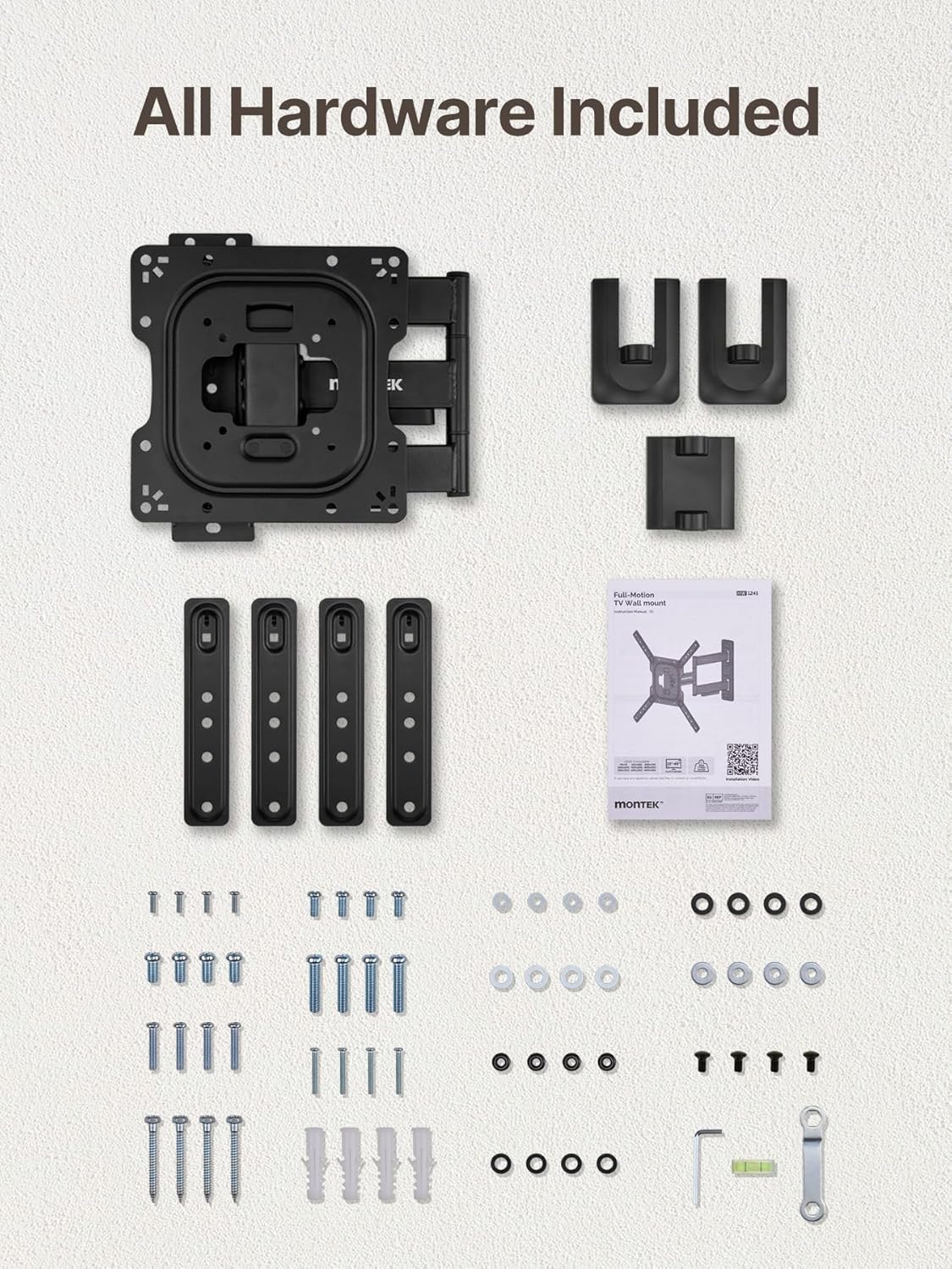 monTEK Full Motion TV Wall Mount for 23–65 Inch Flat & Curved TVs and Monitors, Swivel & Tilt Articulating Bracket, Max VESA 400x400mm, Holds up to 77 lbs, Perfect Center Design