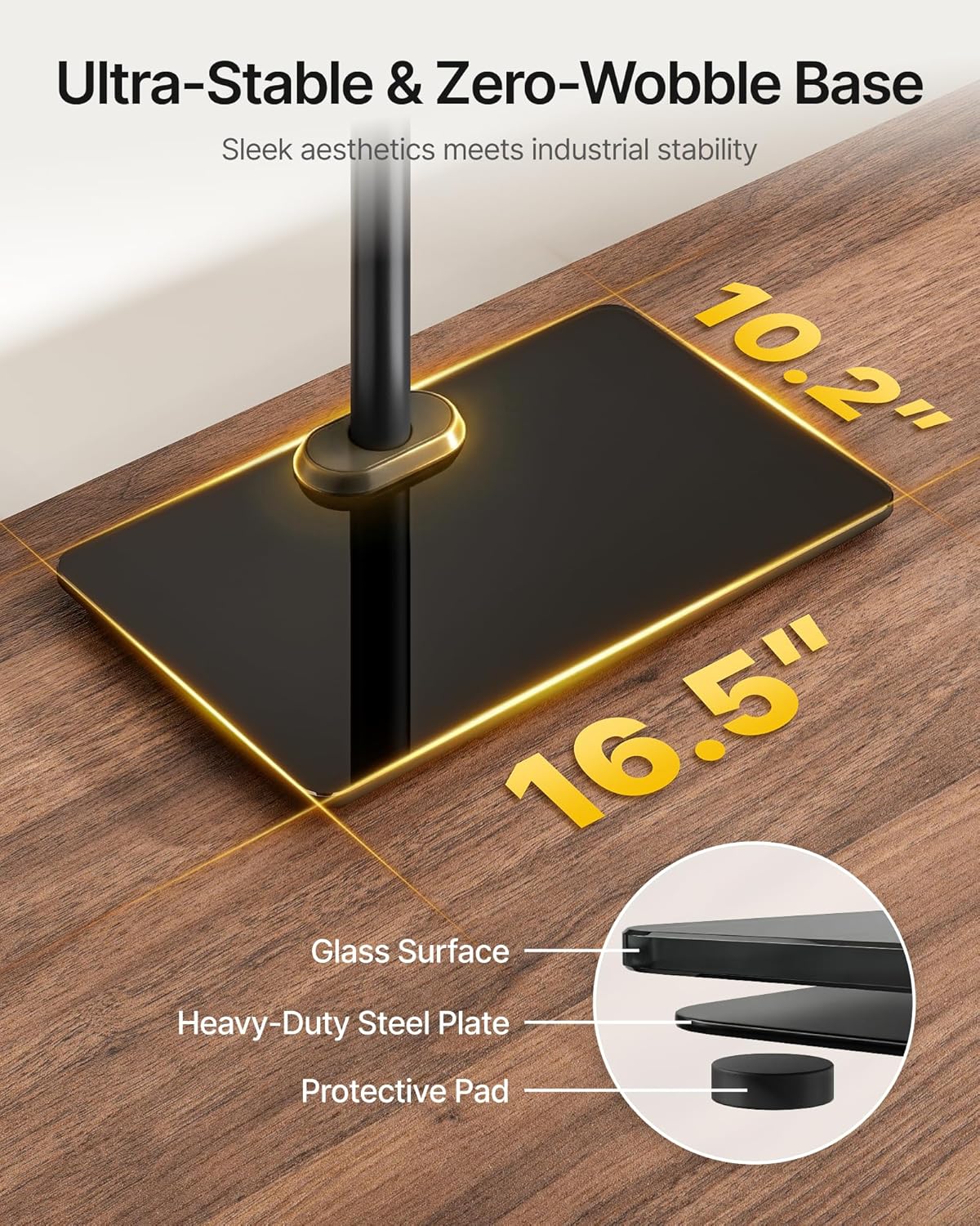monTEK Vertical Dual Monitor Stand with Sleek Glass Base for 17-32 inch Screens, Free-Standing Dual Monitor Mount Holds 22 lbs per Arm, Fully Motion Height Adjustable, VESA 75/100 MM
