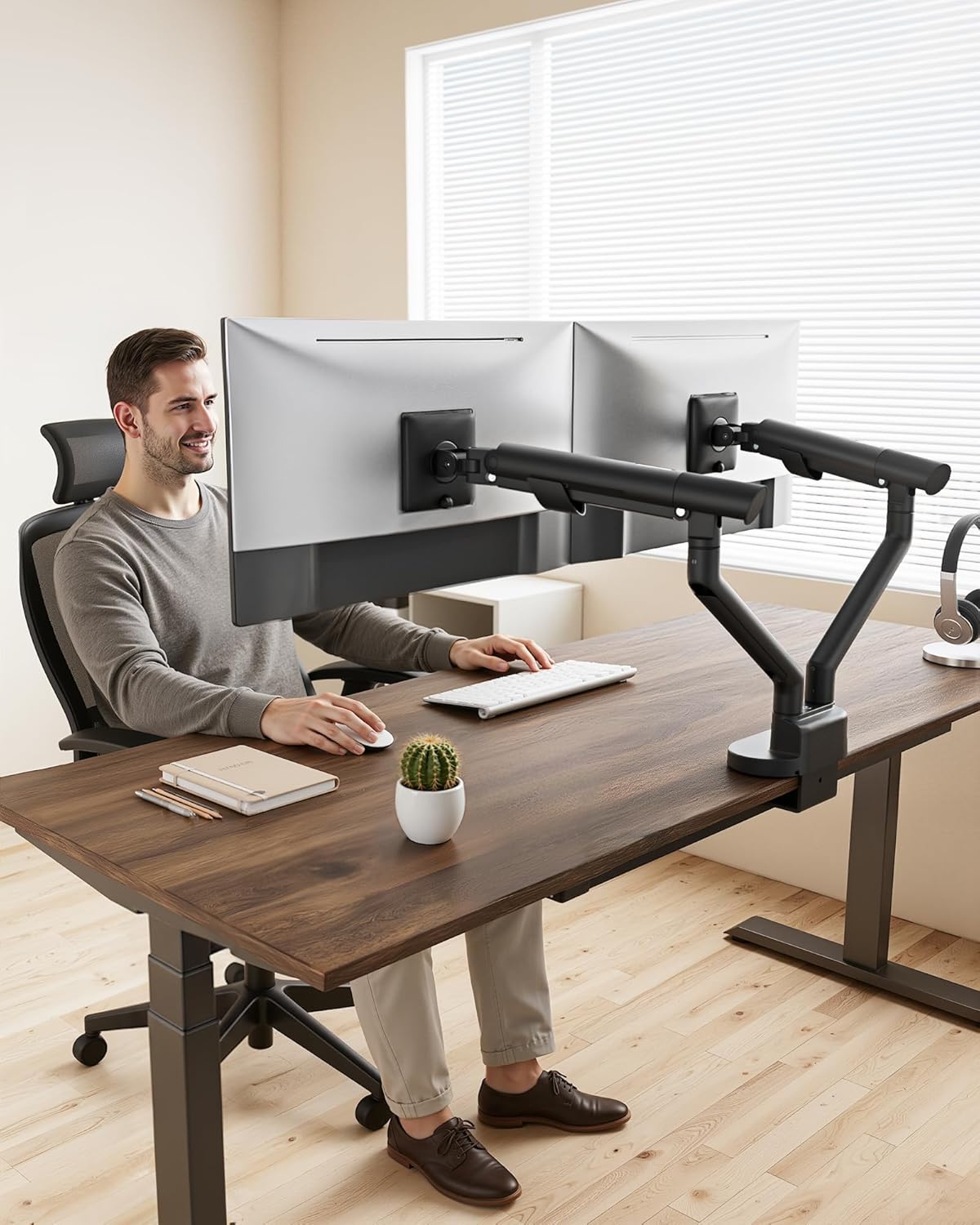 monTEK Dual Monitor Stand Mount with USB Up to 35" Screens, Each Arm Holds Max 24.3 lbs, Full Motion Adjustable Monitor Arm Desk Mount with C-Clamp/Grommet,VESA 75/100mm, MA1010UCBK-D