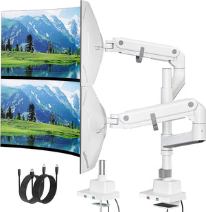 monTEK 17-57 Inch Dual Ultrawide Monitor Arm for Up to 59.4lbs Screen, Aluminum Heavy-Duty Gas Spring Vertical Stackable Curved Screen Adjustable Monitor Stand,75/100mm Vesa Mount, White
