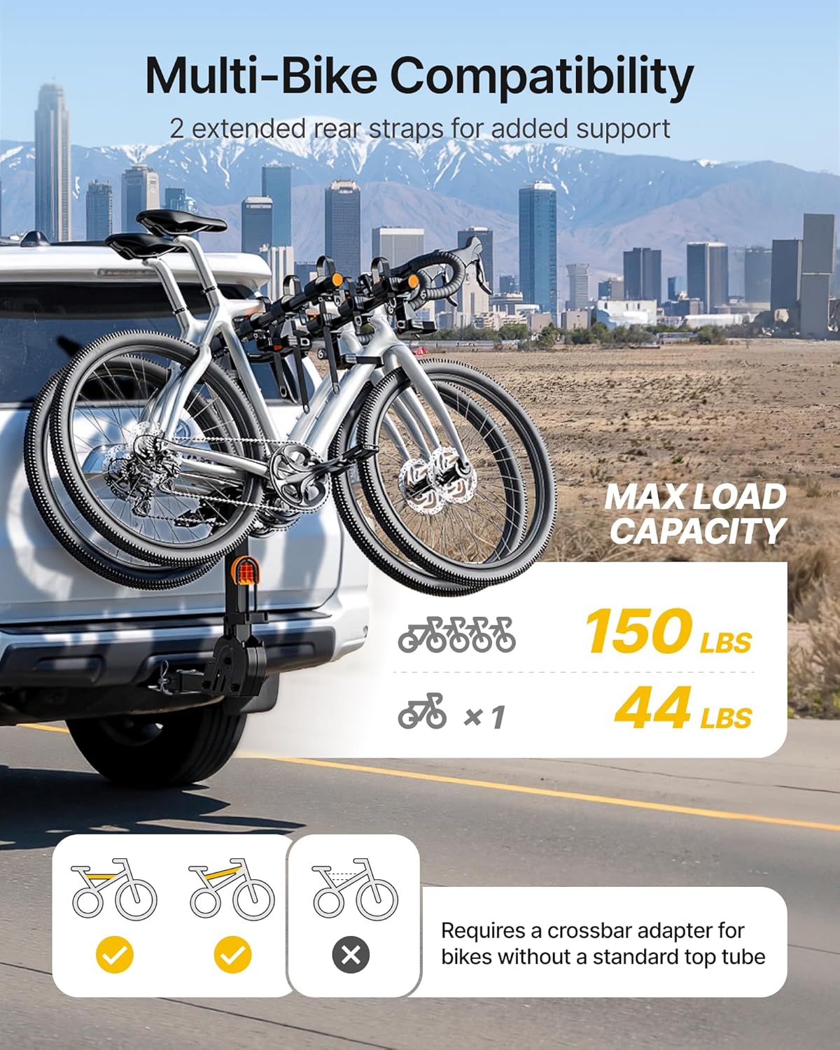 monTEK Premier Locking Quick Release 4-Bike Rack for Cars, Trucks, SUVs with 2” Hitch, Quick Foldable & Tiltable Bike Rack Hitch,3mm Thick Heavy-Duty Steel Frame&High-Secure Straps Hitch Bike Rack