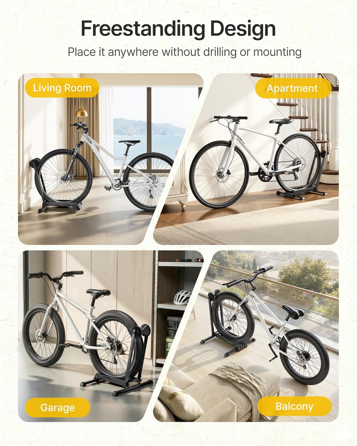 monTEK Heavy-Duty Bike Floor Stand for Max 4.5" Tire Width | 77lbs Capacity Dual-Arm Foldable Bicycle Storage Rack | 3-Level Height Adjustable | Fit 20"-26" Wheels for Road, Mountain & Fat Bikes