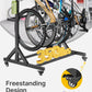 monTEK Freestanding Bike Storage Rack for 5 Bikes, Heavy Duty 350LBS Vertical Bike Stand with 5 Bike Hooks & 6 Helmet Hooks, Indoor and Outdoor Bike Storage Rack with Locking Casters