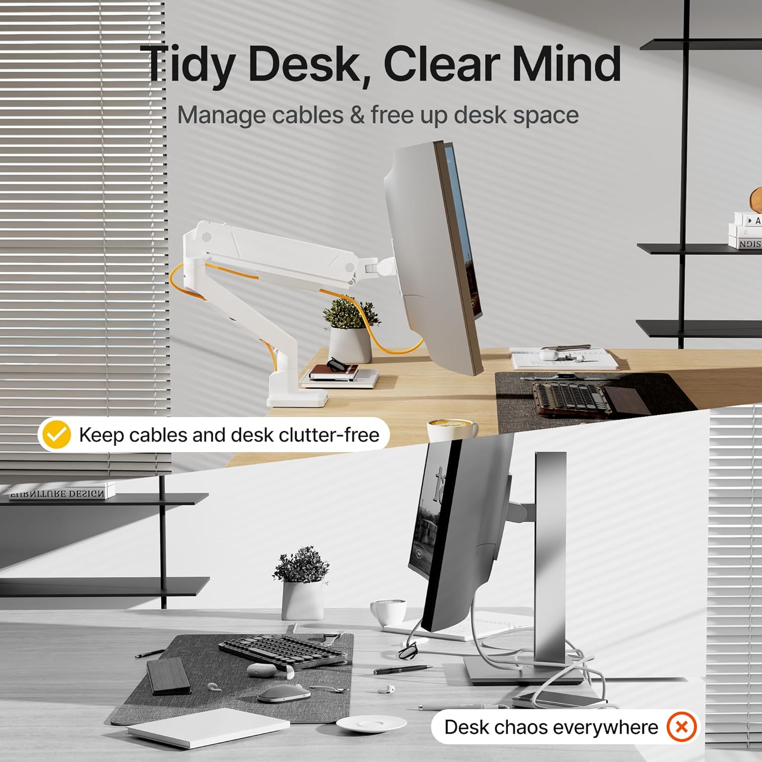 monTEK Single Monitor Arm with USB for Max 45 Inch Ultrawide Screens Adjustable Monitor Desk Mount Holds 35 Lbs Cable Management with C Clamp/Grommet Desk Mount, VESA 75/100mm, MA1007UCWH