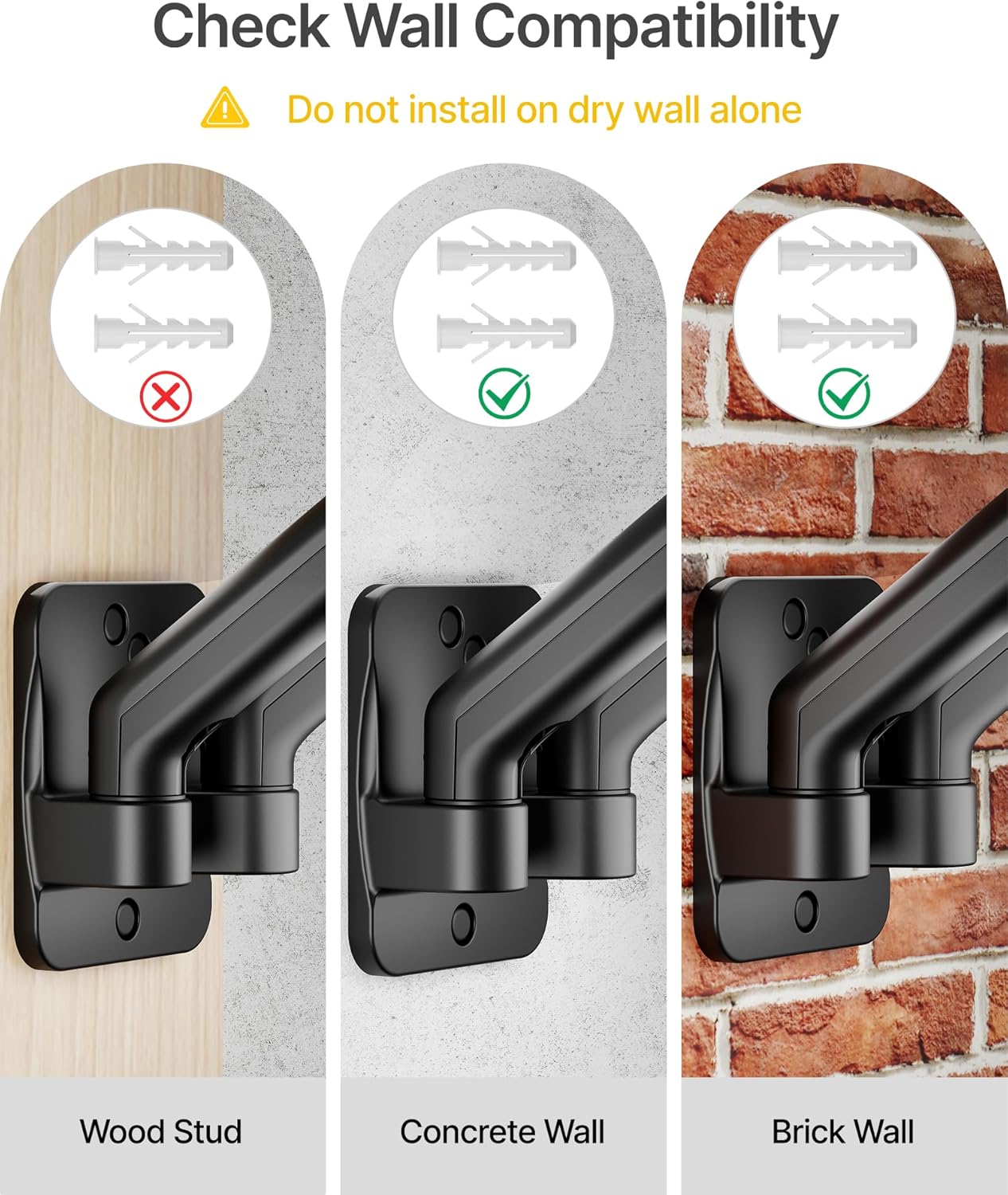 monTEK Dual Monitor Wall Mount for 17 to 32 inch Flat/Curved Screens, Each Holds to 19.8 lbs, Full Motion Adjustable Mechanical Spring Monitor Arm, 75x75/100x100 VESA Wall Mount, Black