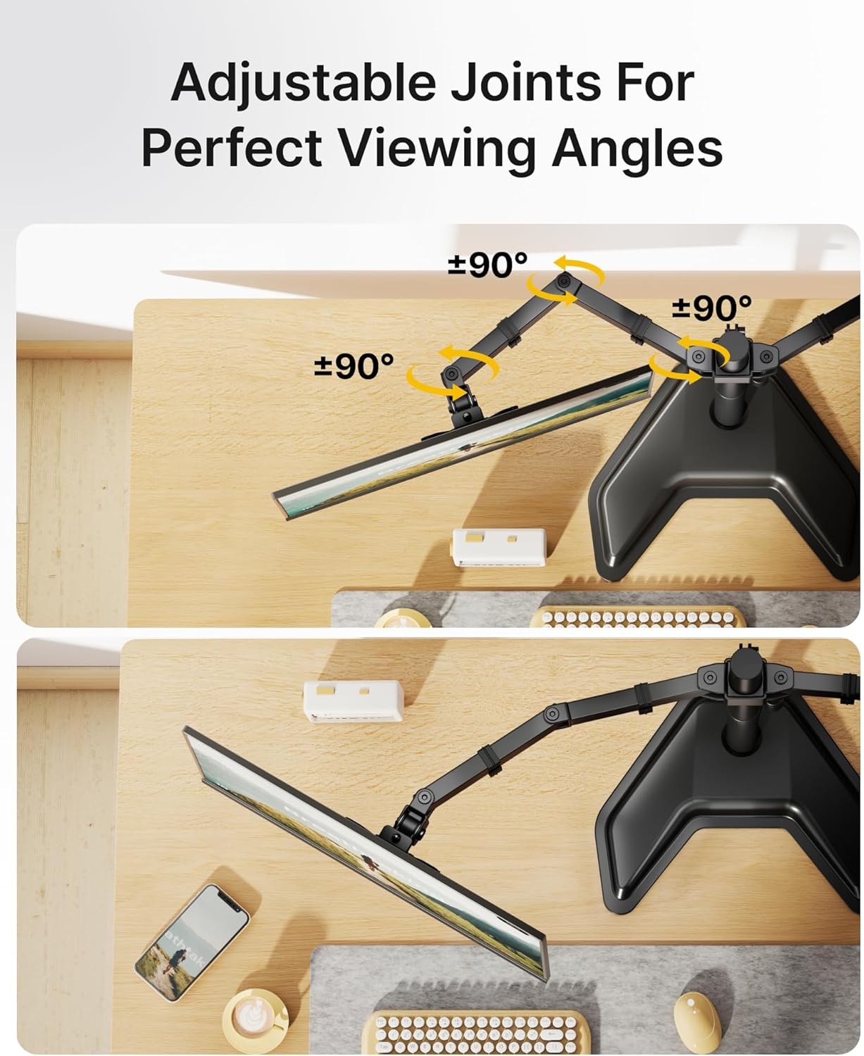monTEK Stable Freestanding Dual Monitor Stand for 17–32” Computer Screens, Heavy-Duty Desk Mount with 22 lbs per Arm, Fully Adjustable Brackets and Arms, Solid V-Shaped Base, VESA 100×100mm Max