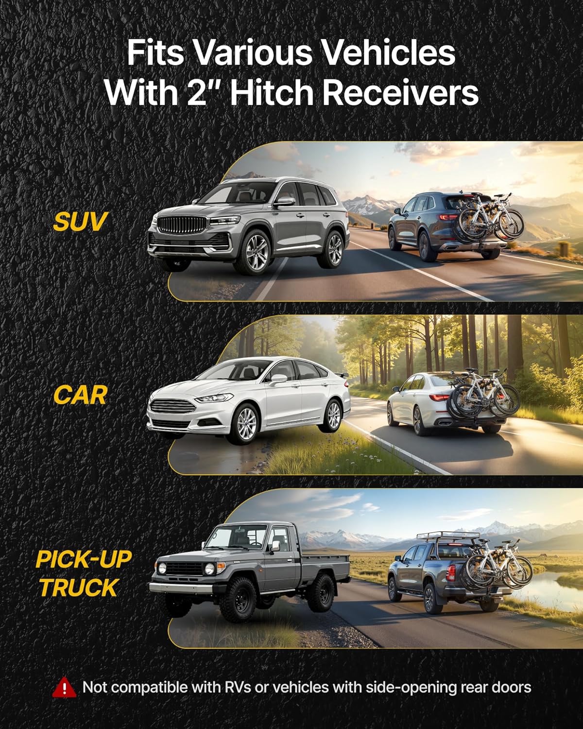 monTEK Premier Locking Quick Release 4-Bike Rack for Cars, Trucks, SUVs with 2” Hitch, Quick Foldable & Tiltable Bike Rack Hitch,3mm Thick Heavy-Duty Steel Frame&High-Secure Straps Hitch Bike Rack