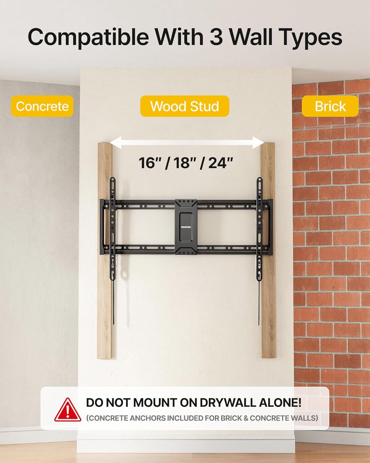 monTEK Heavy Duty Tilting TV Wall Mount for 37-90 Inch TVs, 200 lbs Capacity, 1.65" Slim Low Profile Wall Bracket, Max VESA 600x400mm Fits 16"/18"/24" Studs, Space-Saving for Large Flat & Curved TVs