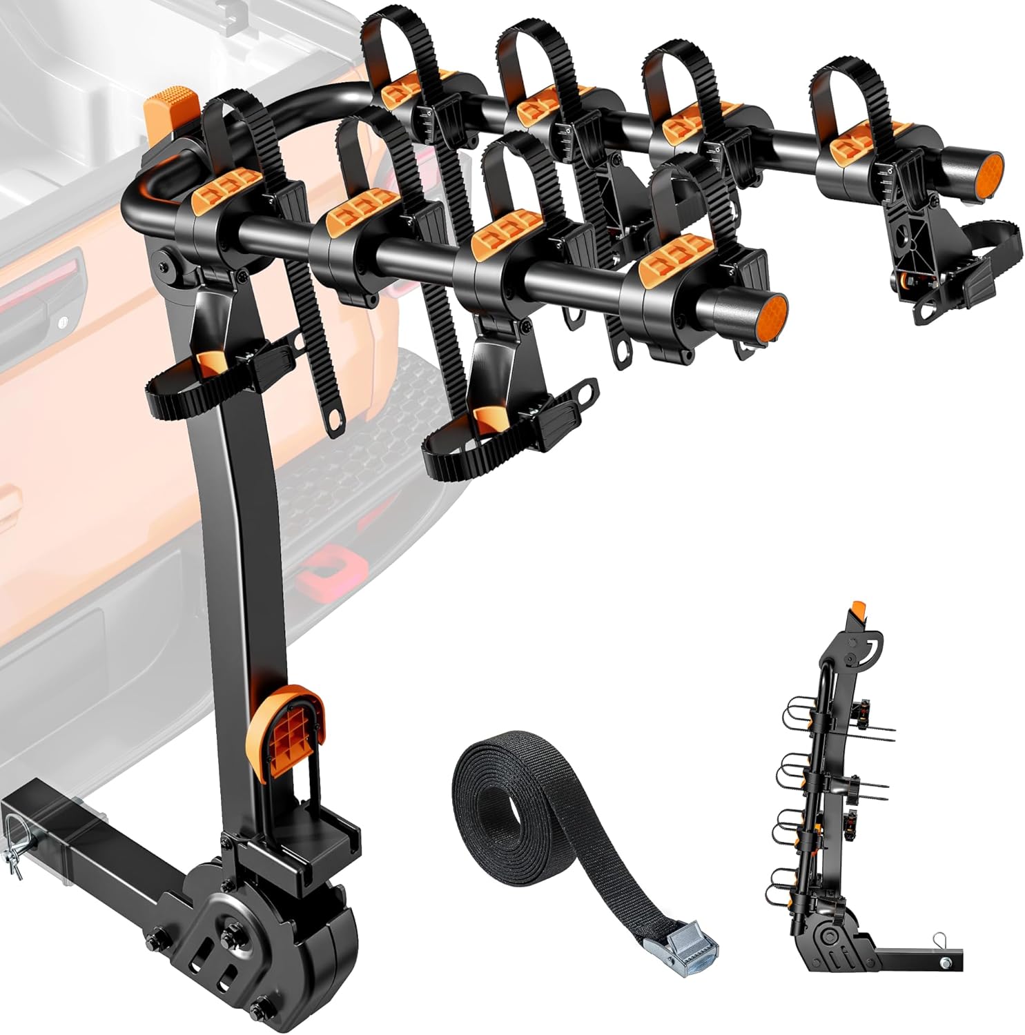 monTEK Premier Locking Quick Release 4-Bike Rack for Cars, Trucks, SUVs with 2” Hitch, Quick Foldable & Tiltable Bike Rack Hitch,3mm Thick Heavy-Duty Steel Frame&High-Secure Straps Hitch Bike Rack