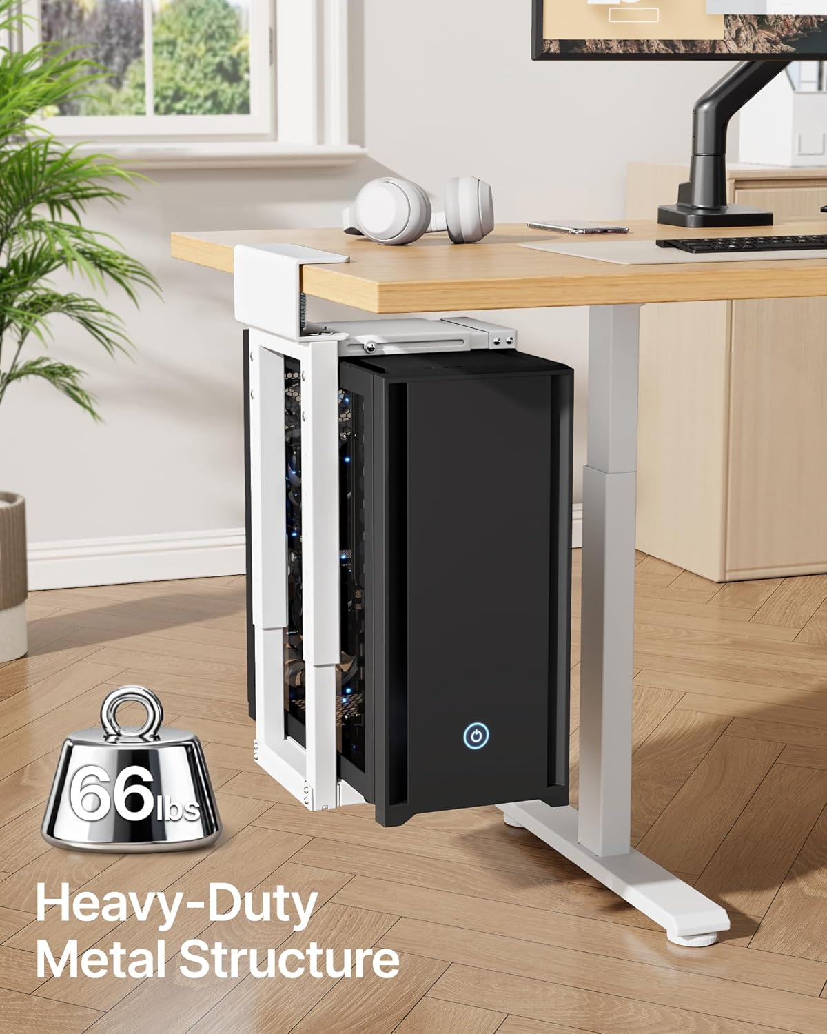 monTEK Heavy-Duty Under Desk PC Mount-No Drilling Installation, Adjustable PC Mount with Protective Pads, Supports up to 66lbs,16.1"-25.6" H, Ideal for Office Home Classroom,White