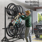 monTEK Freestanding Bike Storage Rack for 5 Bikes, Heavy Duty 350LBS Vertical Bike Stand with 5 Bike Hooks & 6 Helmet Hooks, Indoor and Outdoor Bike Storage Rack with Locking Casters