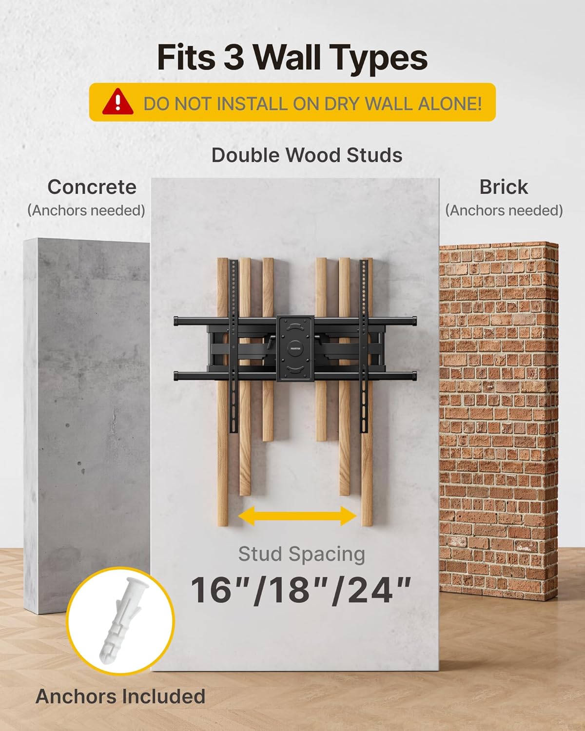 monTEK Full Motion TV Wall Mount for 50-100 Inch Large TVs up to 165 lbs, Long 25" Extension Articulating TV Mount Bracket for Off-Center Wood Studs 16" 18" 24", Max VESA 800x600