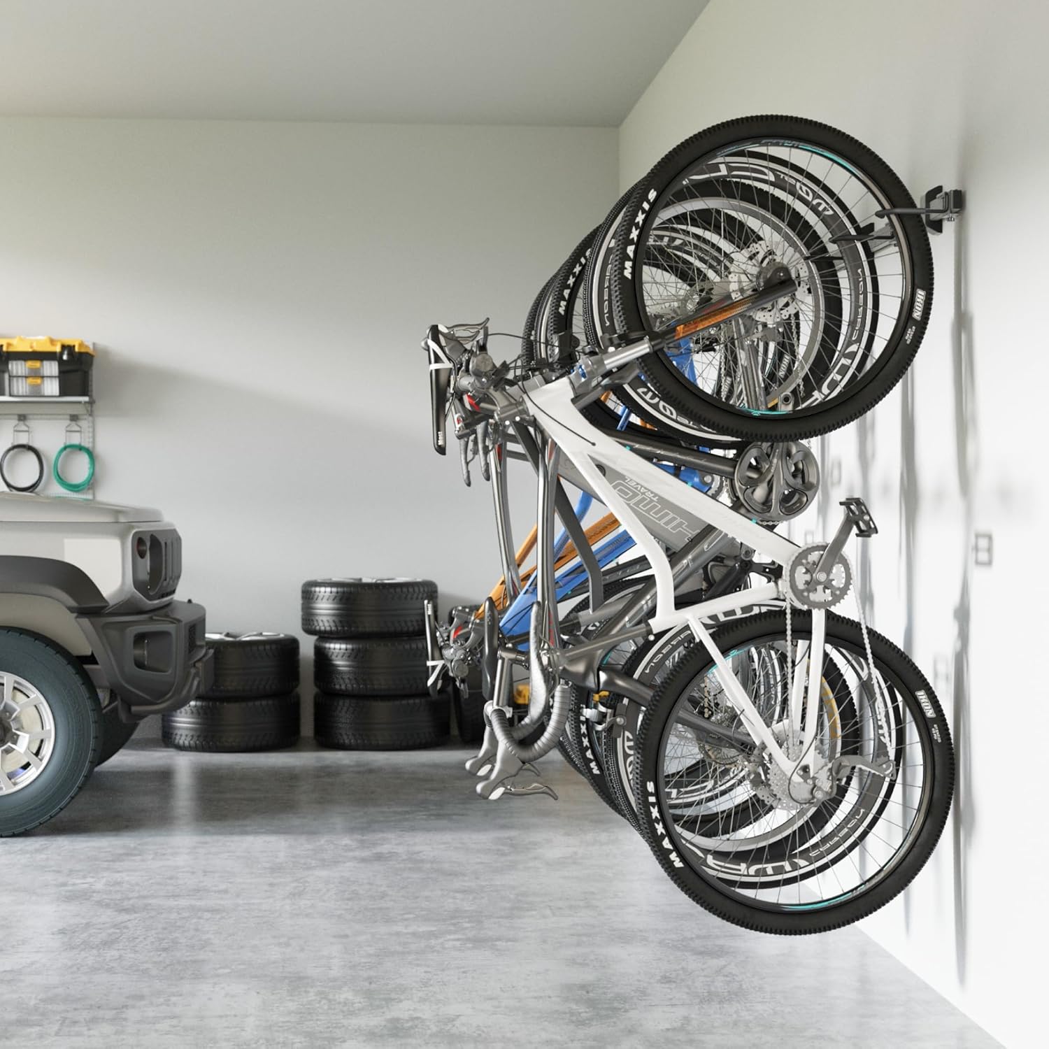 monTEK Enhanced Garage Bike Rack, Adjustable 6 Bike Hangers for Garage, Equipped with 78.5in Extended Rail to Accommodate Various Bicycle Sizes, Heavy-Duty Steel Bike Wall Mount, Max Capacity 330 lbs